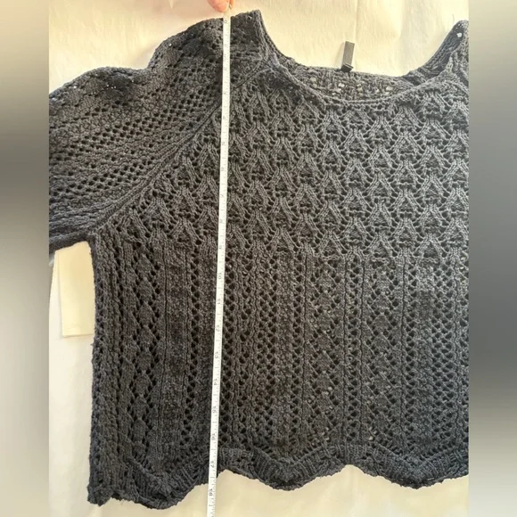 ONLY ASOS Black Crochet Cropped Sweater Small Scallop Hem Wide Sleeve - Picture 11 of 11